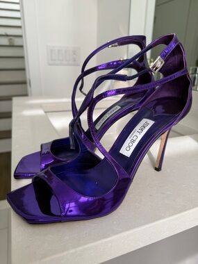Jimmy Choo Metallic Purple Strappy Stiletto Sandals